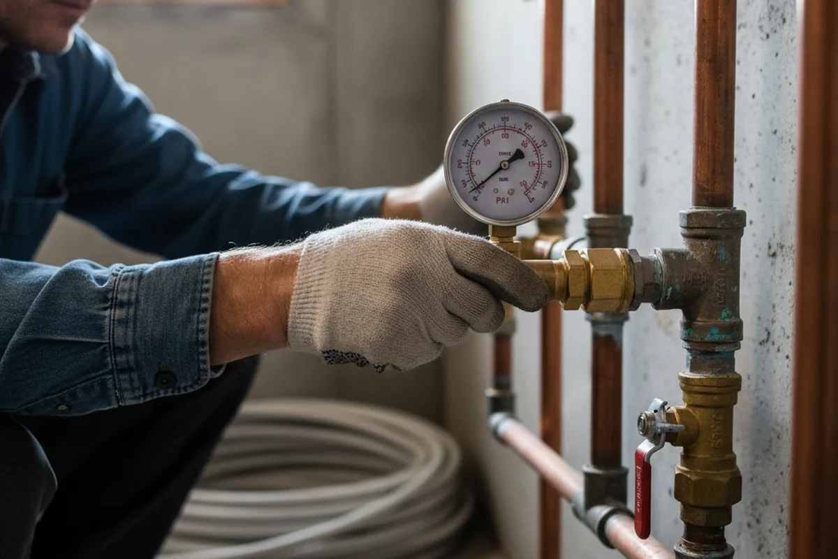 Pressure testing a repaired line during Water Line Repair in Los Banos